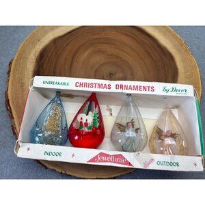 Jewelbrite Teardrop Unbreakable Christmas Ornaments Decor Set Box 1970s